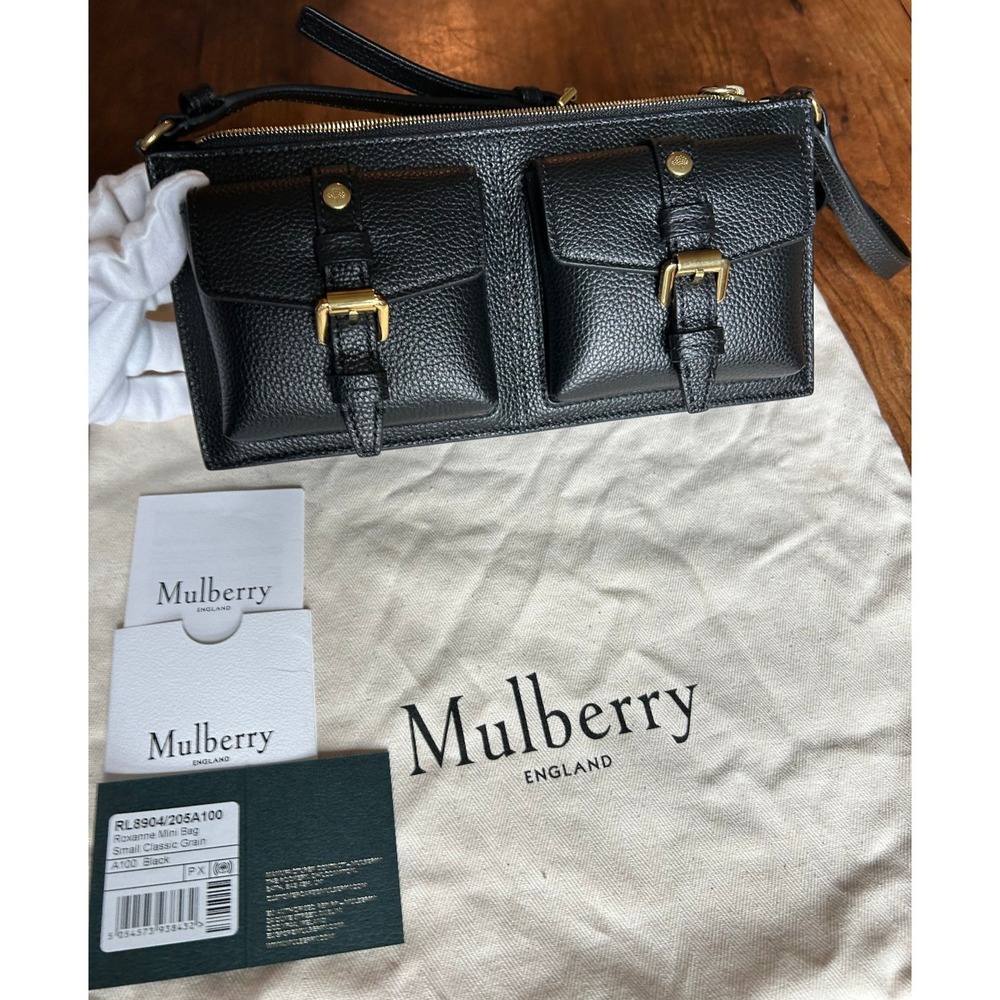 Luxury NWOT Mulberry Mini Roxanne Shoulder Bag in‎ Black Small Classic Grain